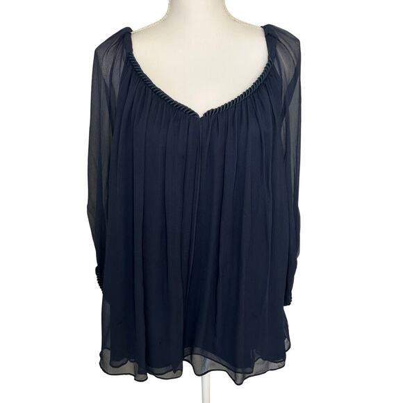 Diane von Furstenberg navy 100% silk nautical Fenobe 3/4 sleeve blouse size 12 - Picture 1 of 9